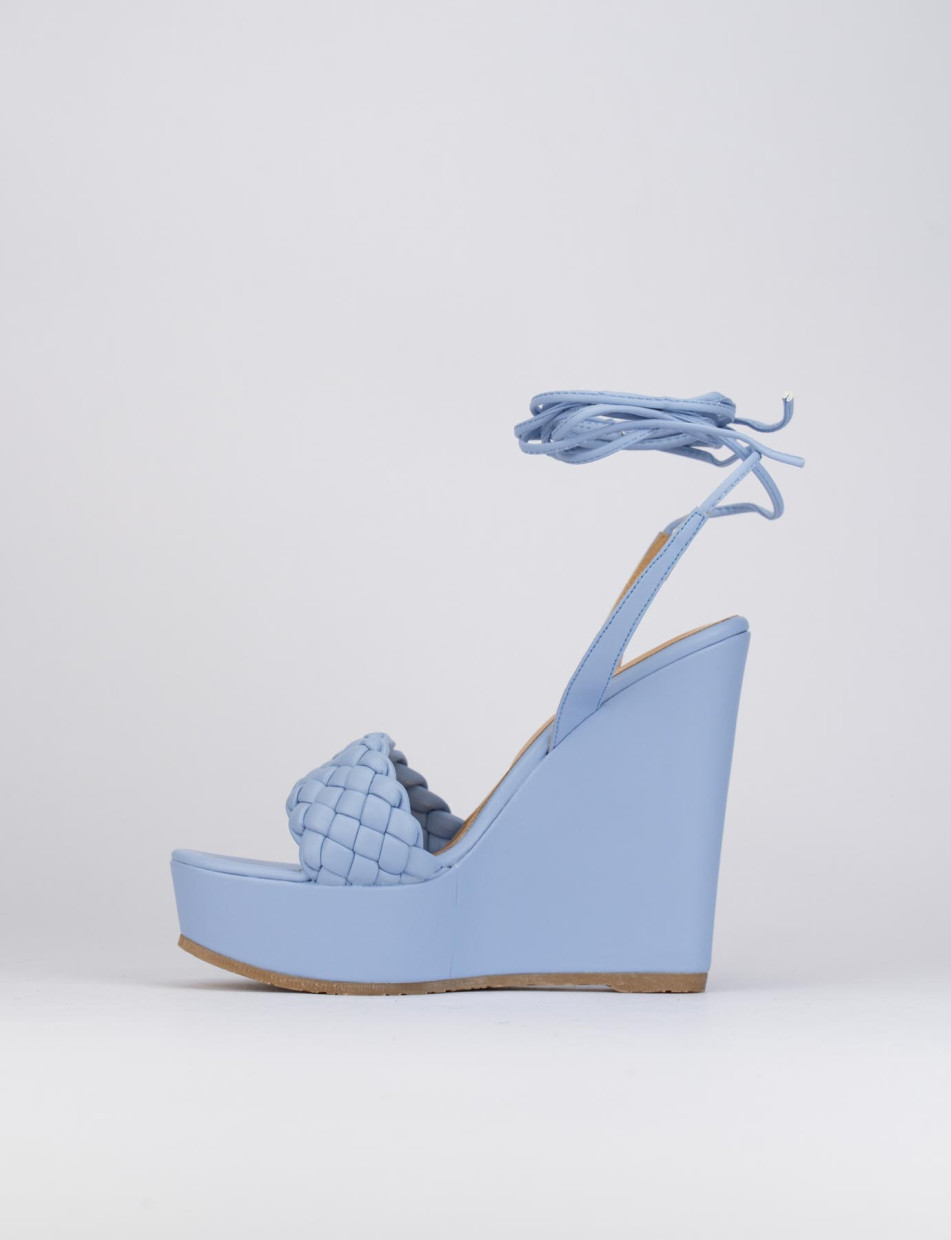 Sandalo zeppa tacco 11 cm con plateau di 3 cm azzurro pelle