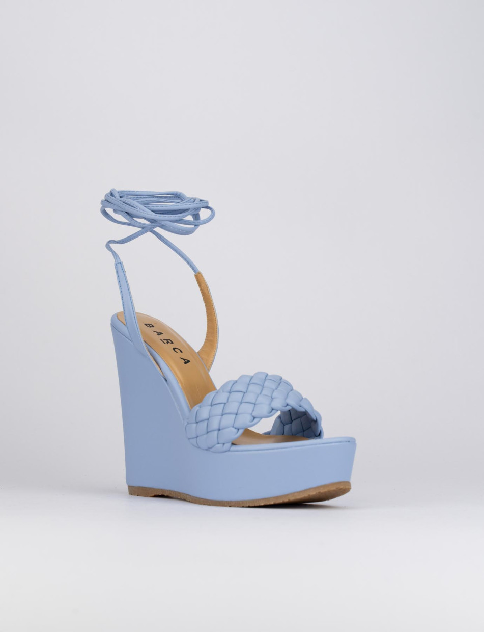 Wedge heels heel 11 cm light blue leather