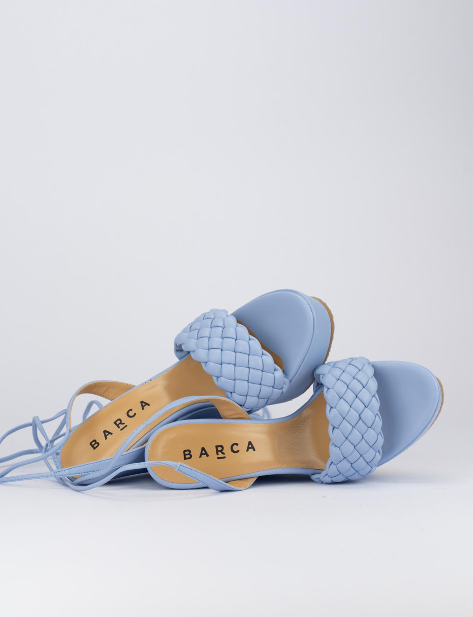 Sandalo zeppa tacco 11 cm con plateau di 3 cm azzurro pelle