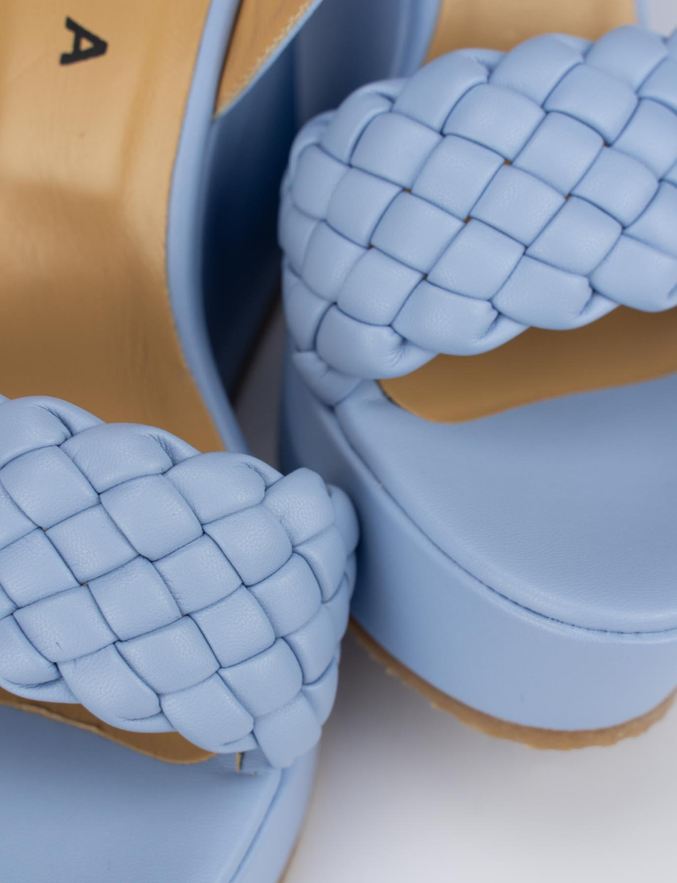 Wedge heels heel 11 cm light blue leather