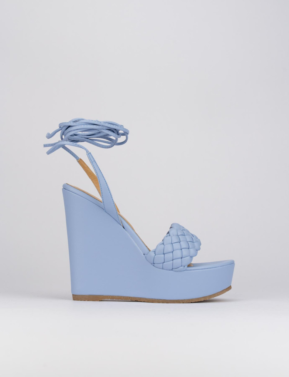 Wedge heels heel 11 cm light blue leather