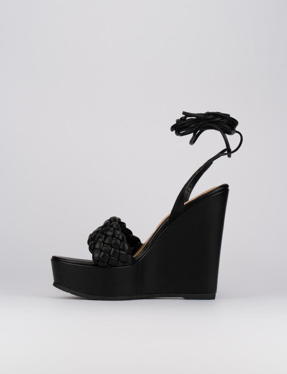 Wedge heels heel 11 cm black leather