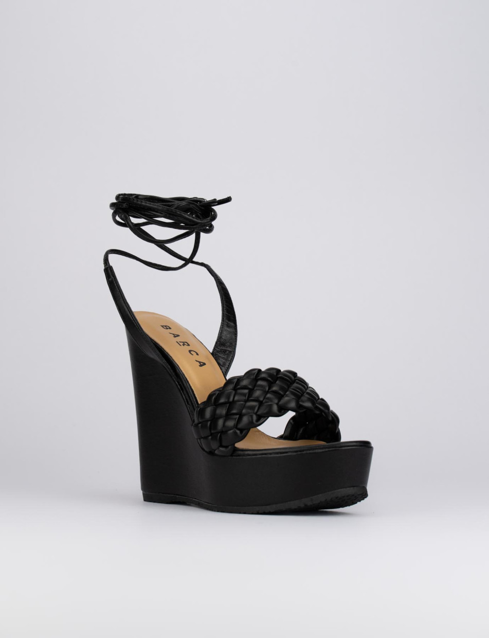 Sandalo zeppa tacco 11 cm con plateau di 3 cm nero pelle