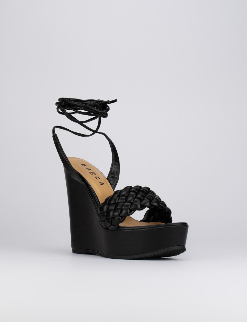Wedge heels woman heel 11 cm black leather Barca Stores