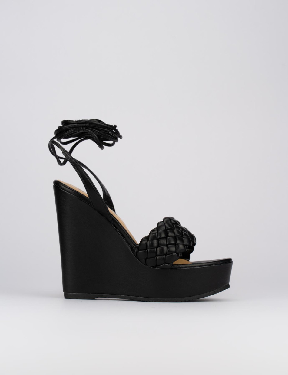 Wedge heels heel 11 cm black leather