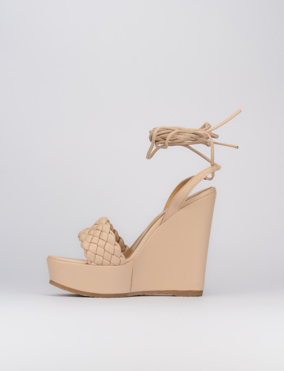 Wedge heels heel 11 cm pink leather