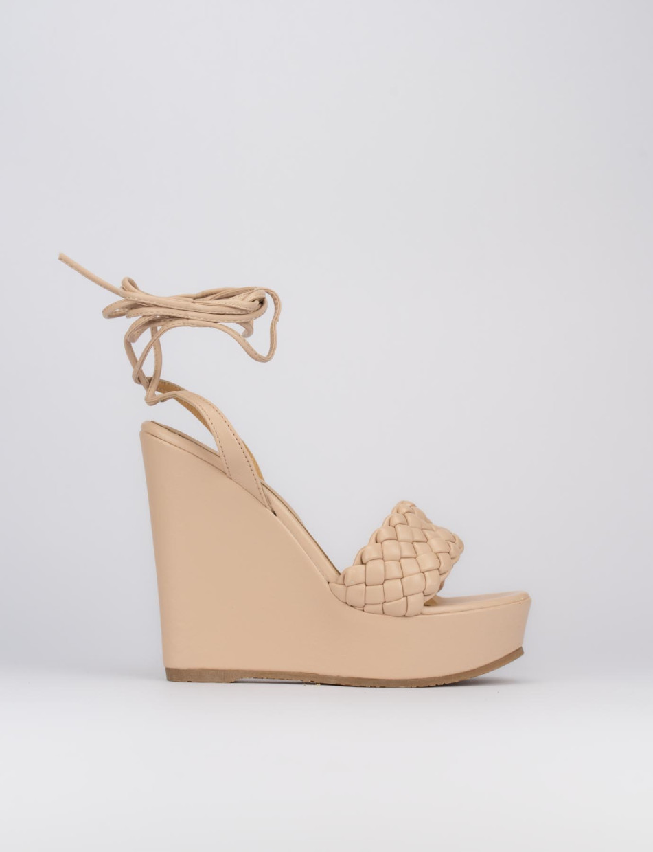 Wedge heels heel 11 cm pink leather