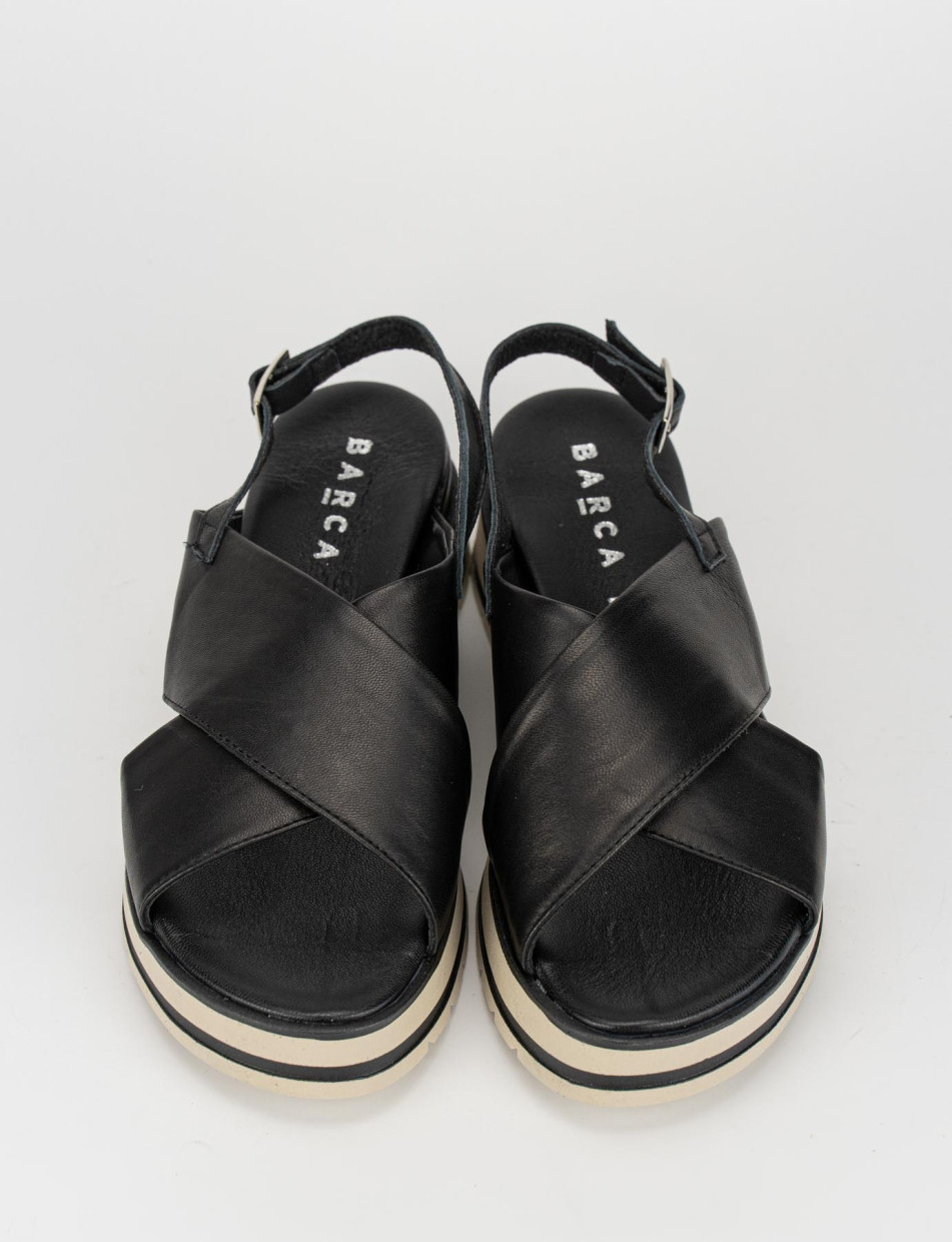 Sandalo zeppa 1 cm nero pelle