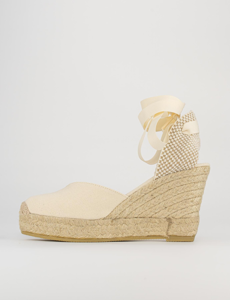 Espadrilla zeppa 9 cm beige tessuto