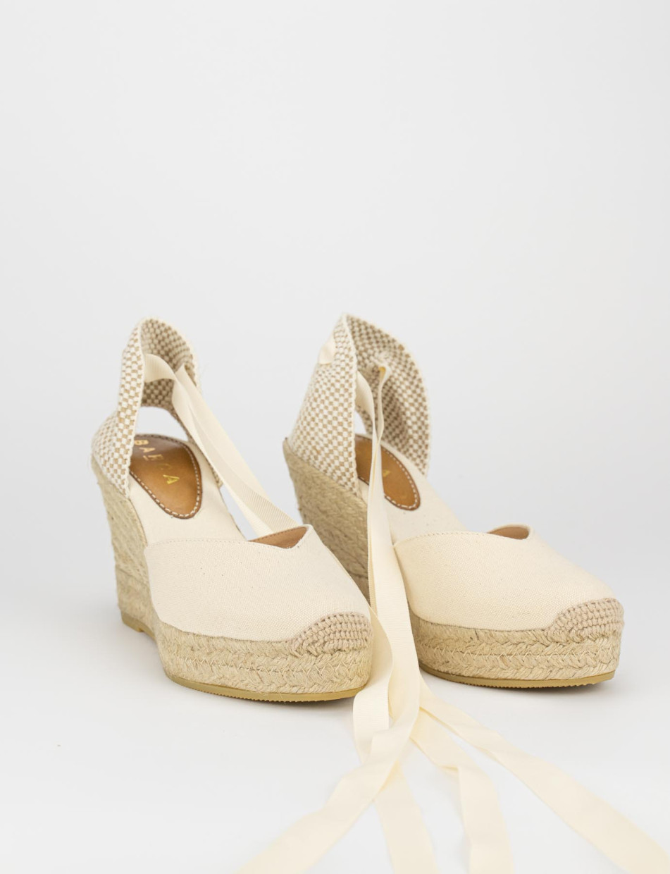 Espadrilla zeppa 9 cm beige tessuto