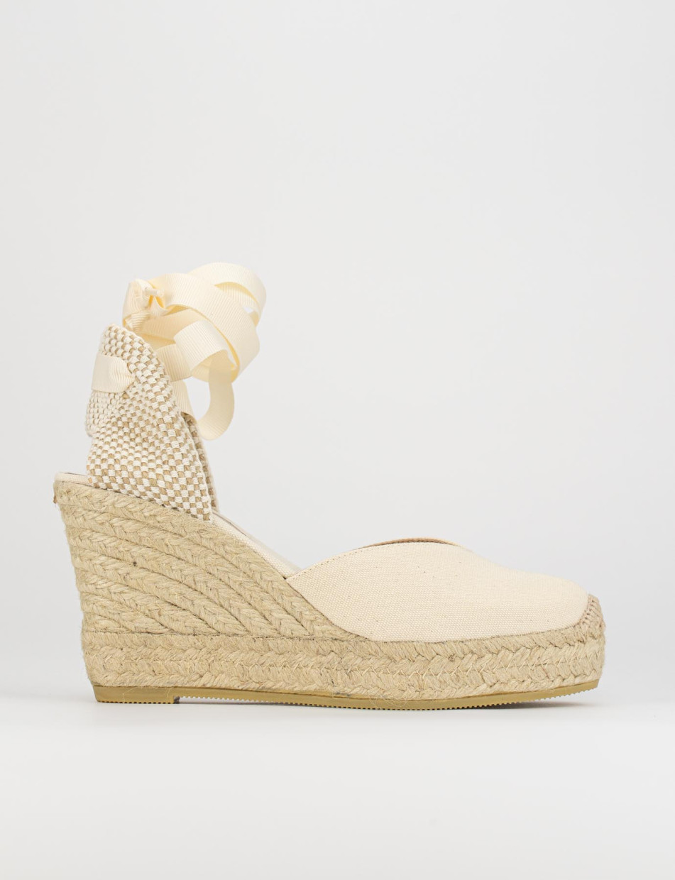 Espadrilla zeppa 9 cm beige tessuto