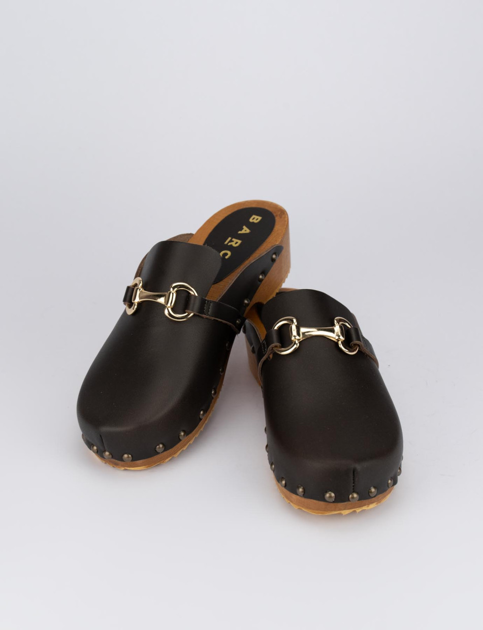 Low heel sandals heel 3 cm dark brown leather