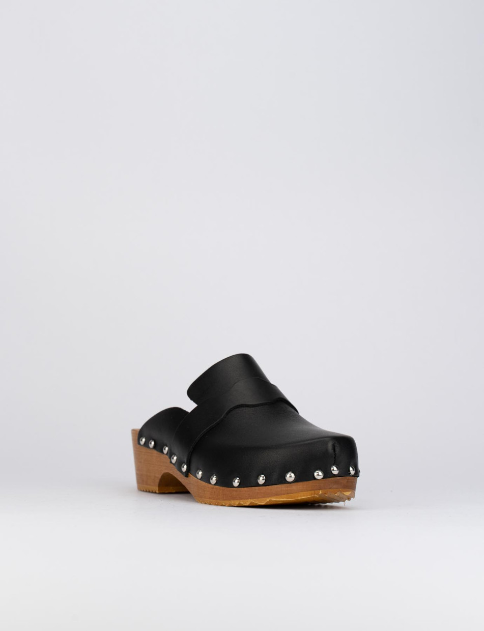 Zoccolo mules tacco 3cm nero pelle