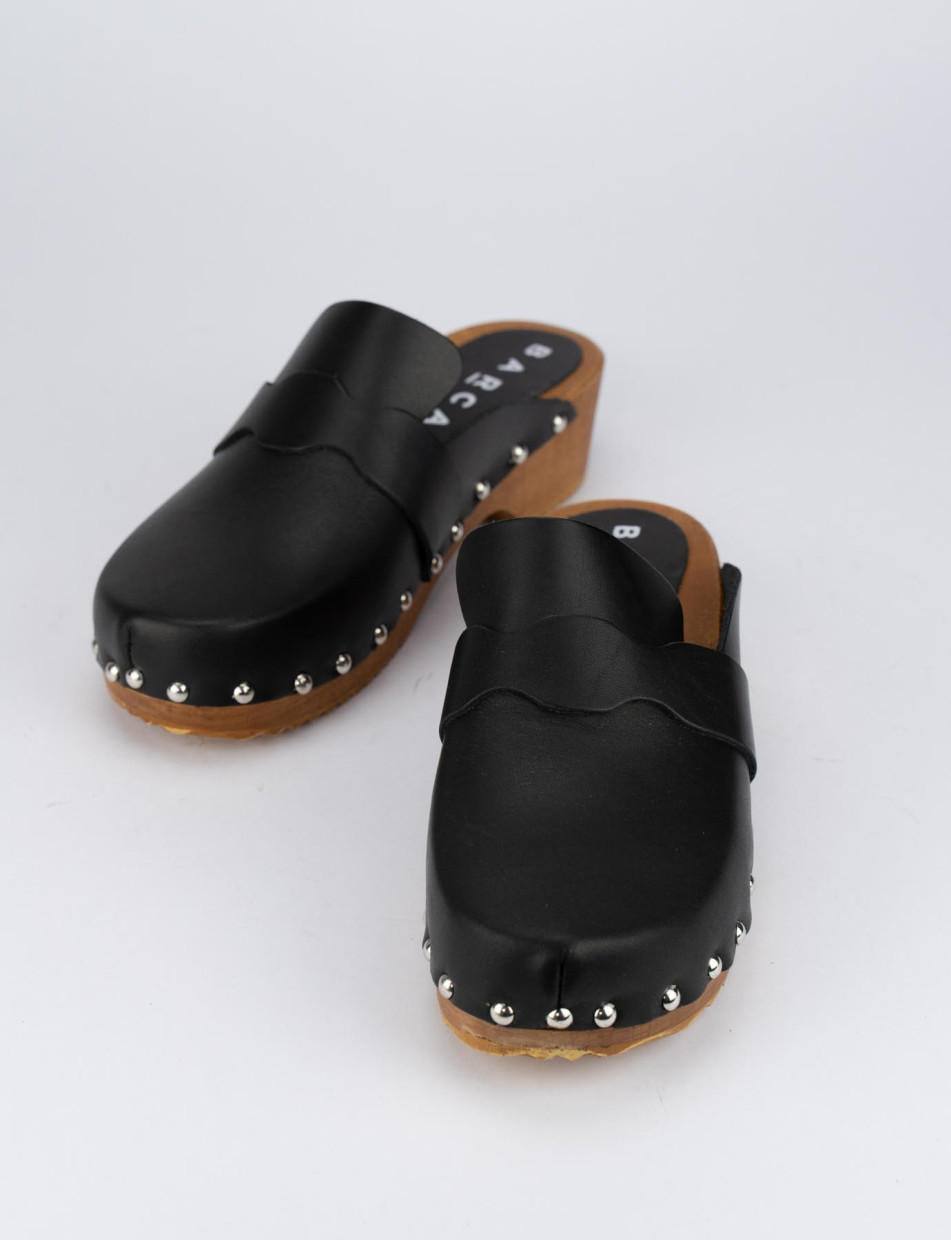 Zoccolo mules tacco 3cm nero pelle