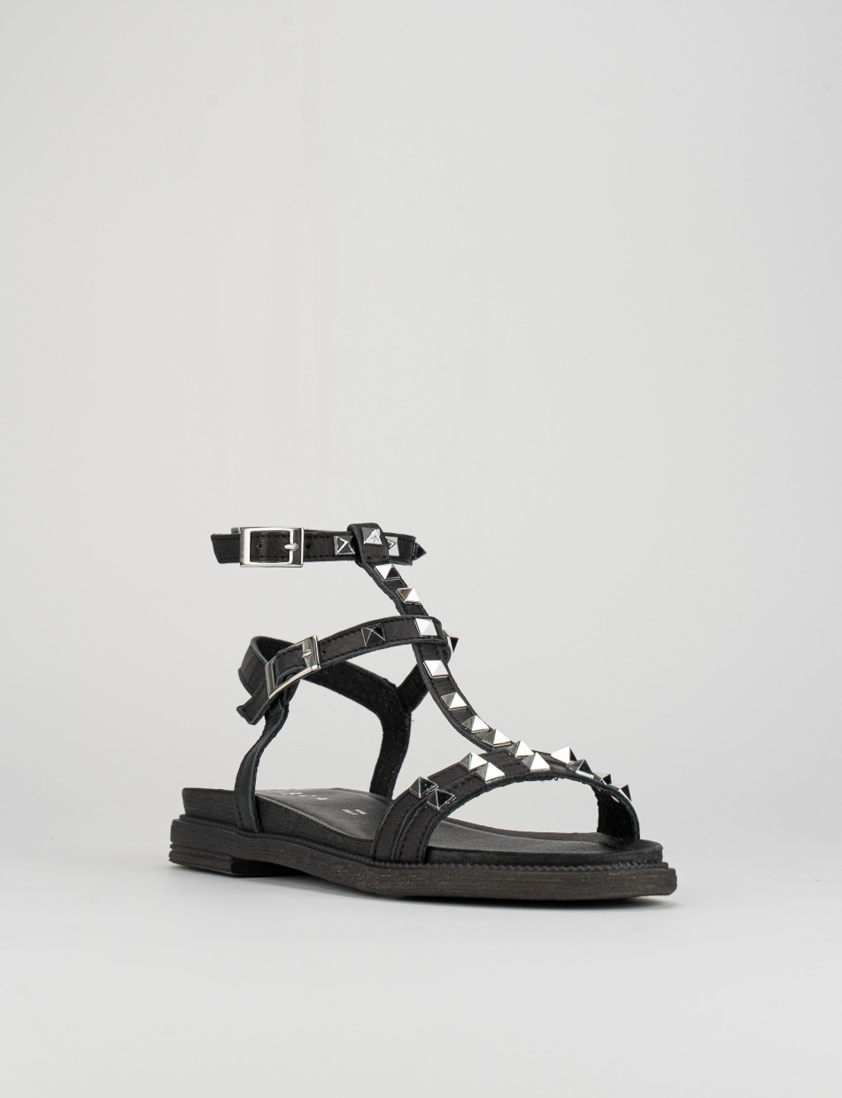 Sandalo tacco 1 cm nero pelle