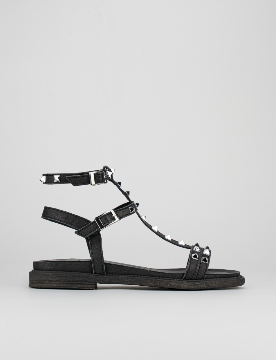 Sandalo tacco 1 cm nero pelle