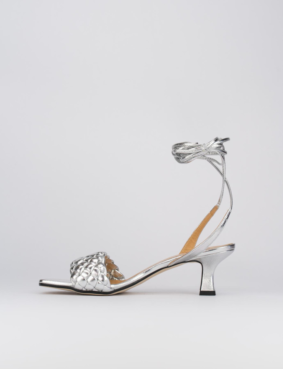 High heel sandals heel 5 cm silver leather