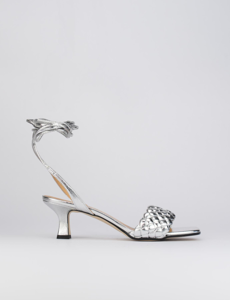 High heel sandals heel 5 cm silver leather