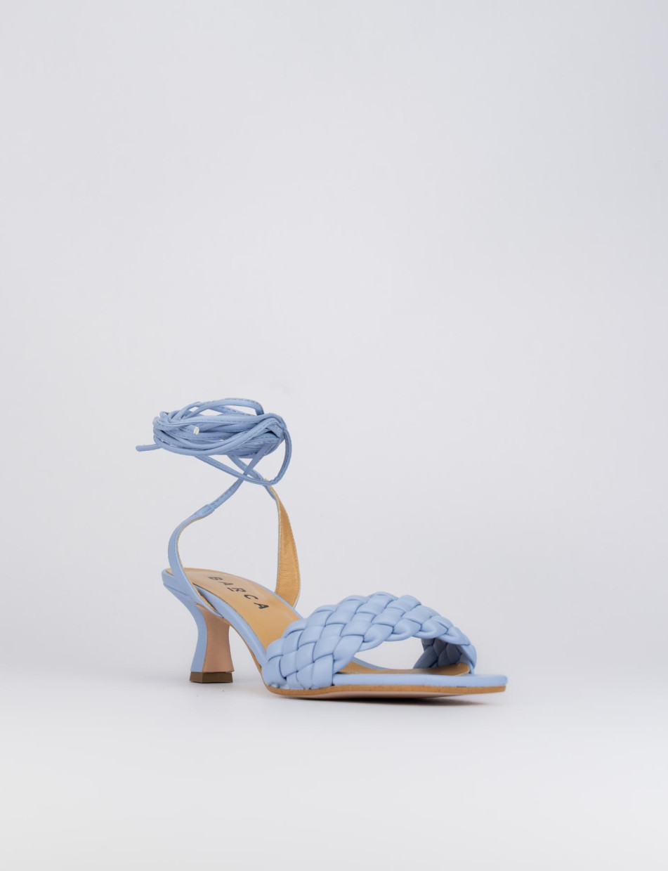 High heel sandals heel 5 cm light blue leather
