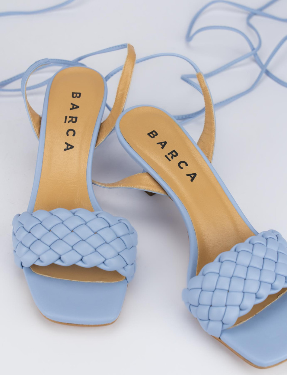 High heel sandals heel 5 cm light blue leather