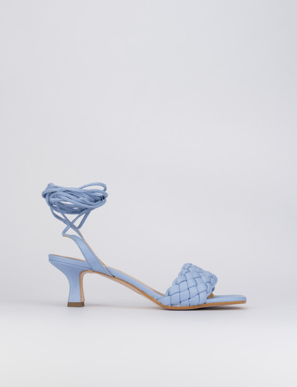 High heel sandals heel 5 cm light blue leather