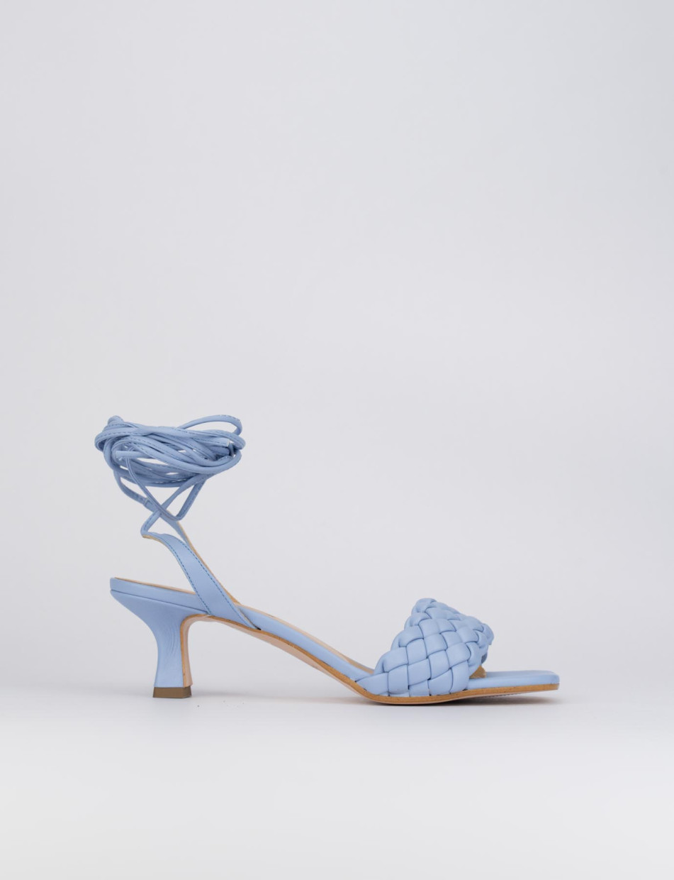 Sandalo tacco 5 cm azzurro pelle