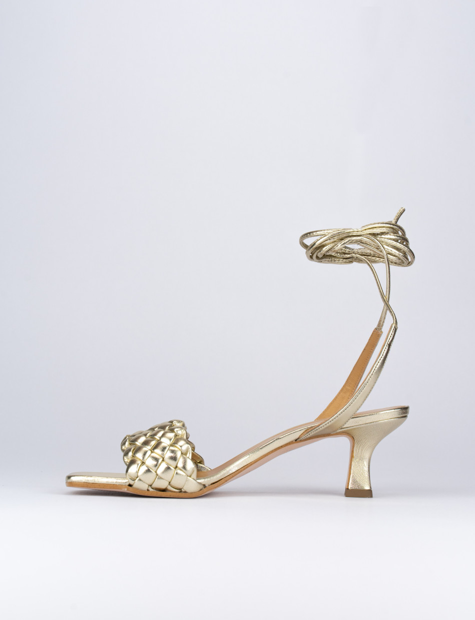 High heel sandals heel 5 cm gold leather