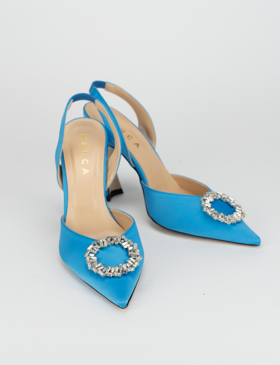 Blue satin pumps store