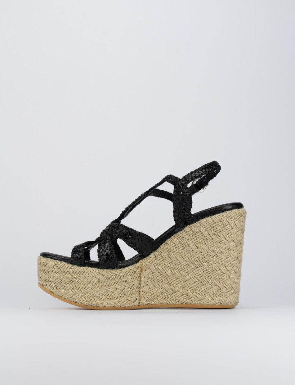 Sandali zeppa tacco 6cm pelle nero