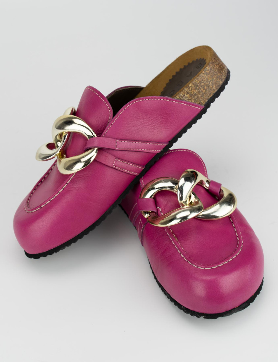 Slippers heel 1 cm pink leather