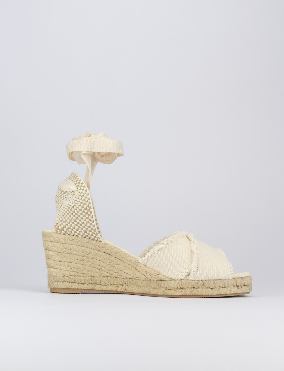 Espadrillas zeppa 6 cm beige tessuto