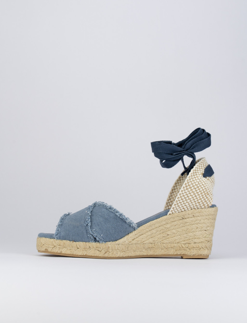 Espadrillas zeppa 6 cm blu tessuto