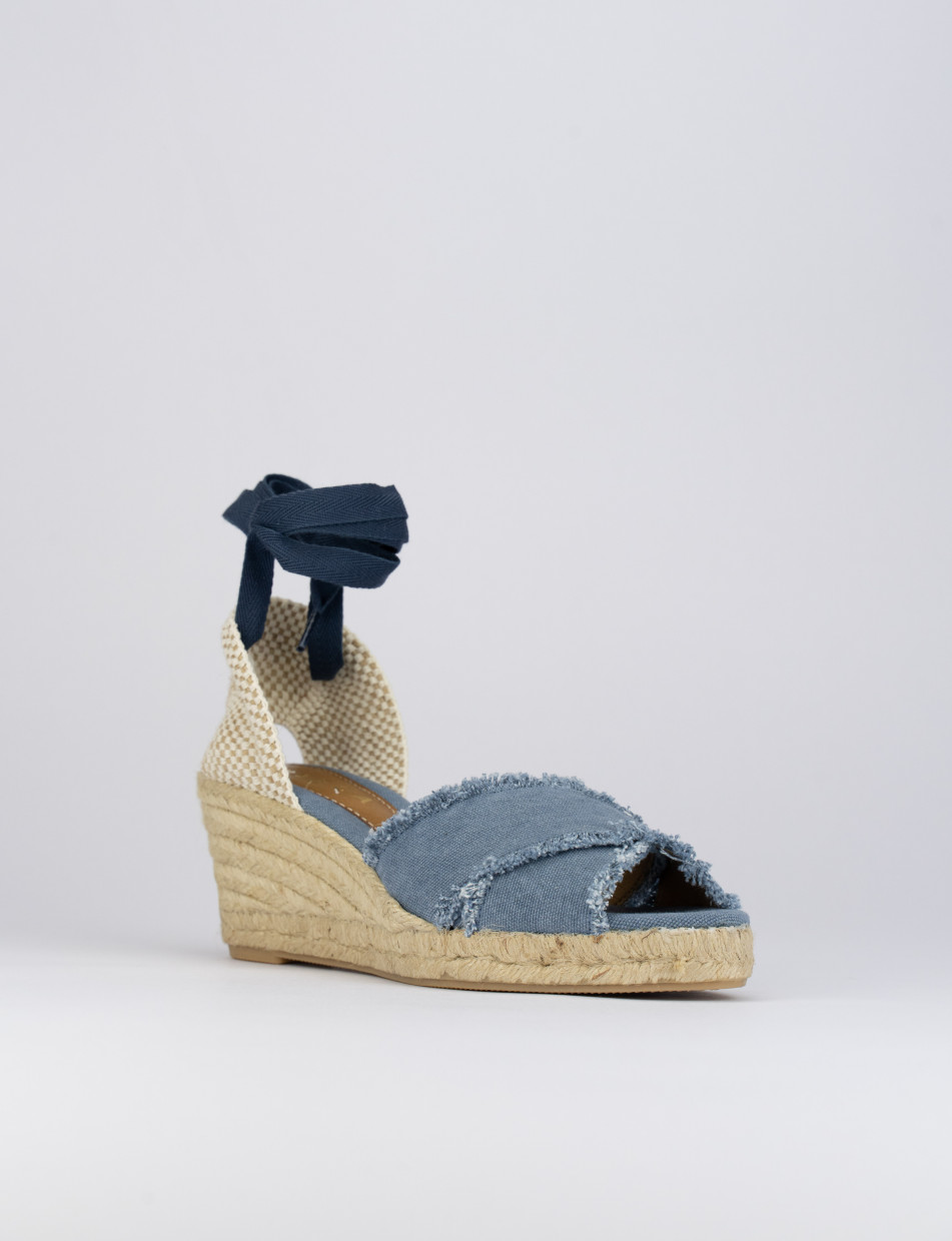 Espadrillas zeppa 6 cm blu tessuto