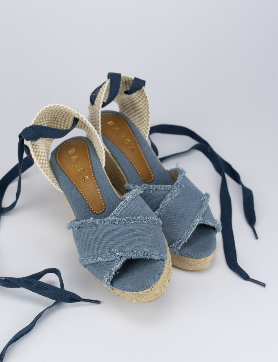 Espadrillas zeppa 6 cm blu tessuto