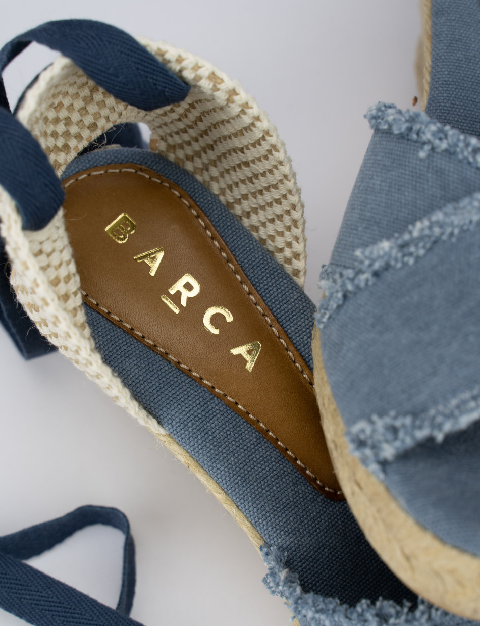 Espadrillas zeppa 6 cm blu tessuto