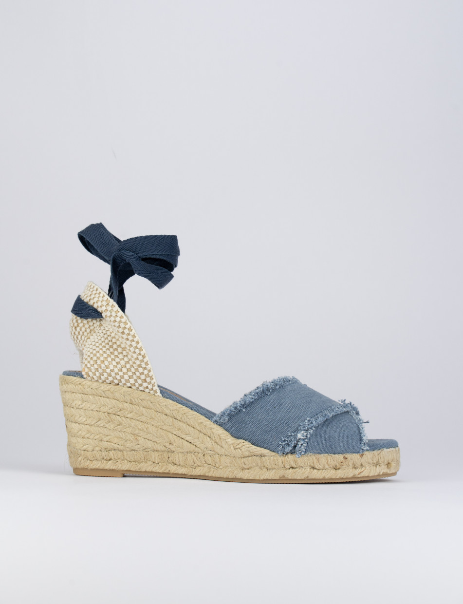 Espadrillas zeppa 6 cm blu tessuto