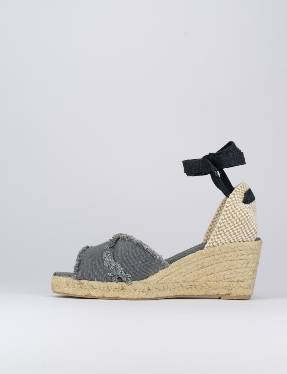 Espadrillas zeppa 6 cm nero tessuto