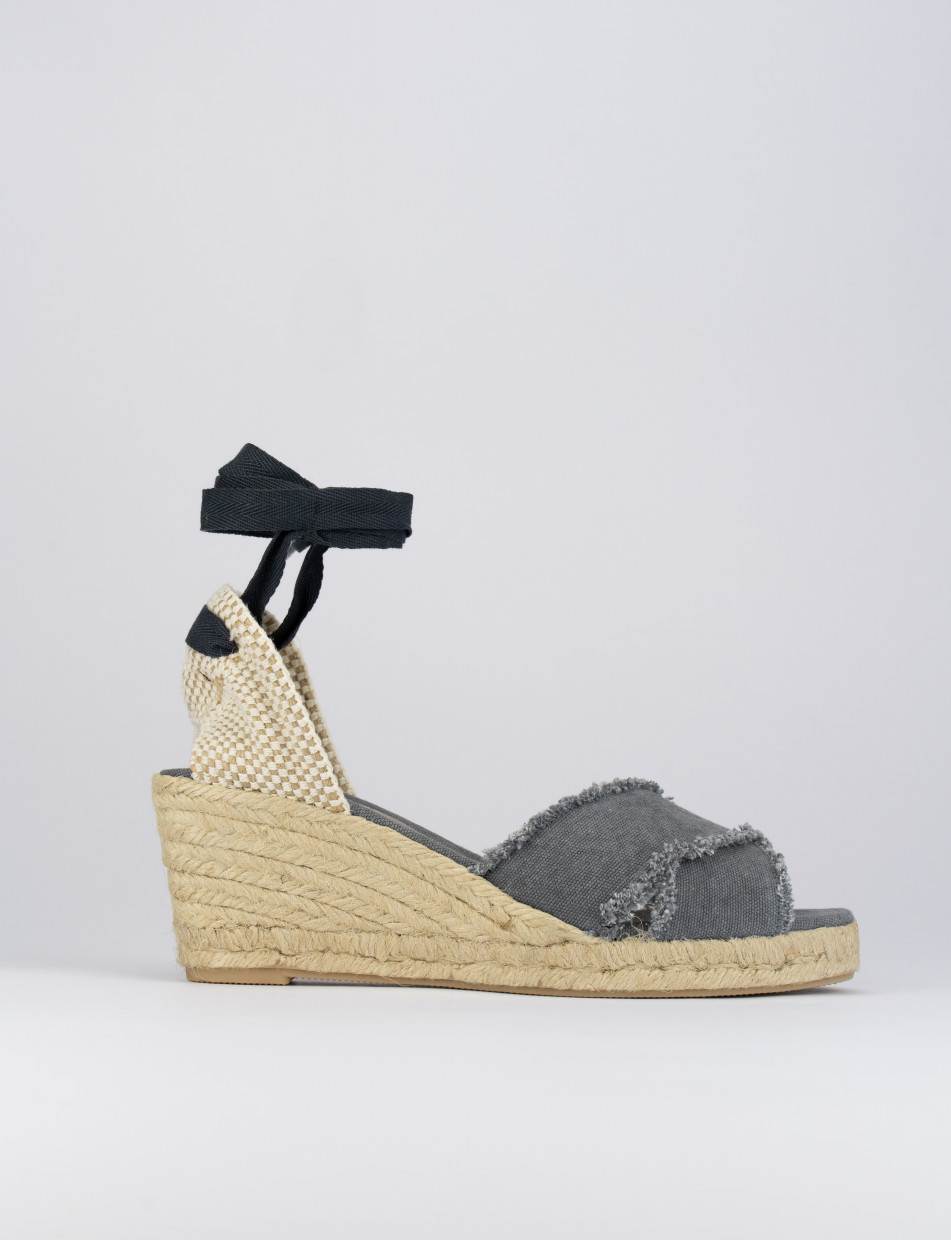 Espadrillas zeppa 6 cm nero tessuto