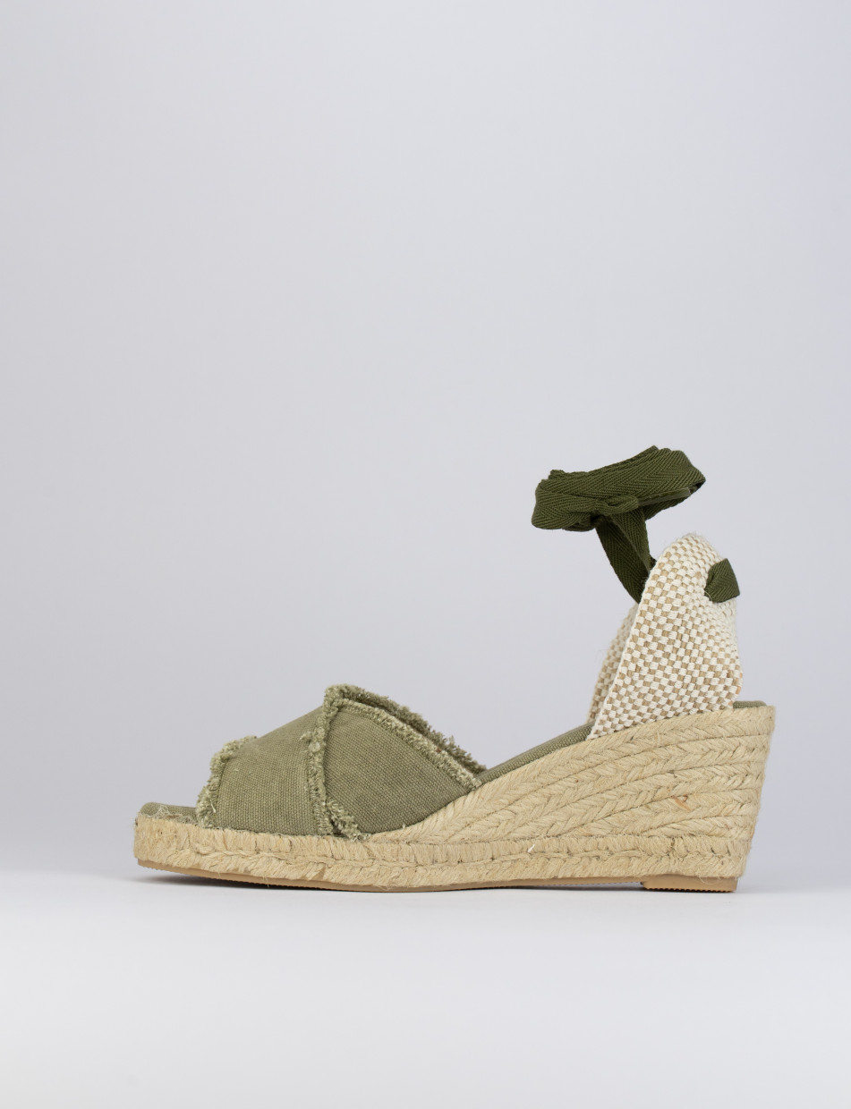 Espadrilla zeppa 6 cm verde tessuto