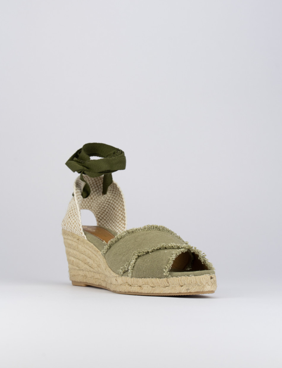 Espadrilla zeppa 6 cm verde tessuto