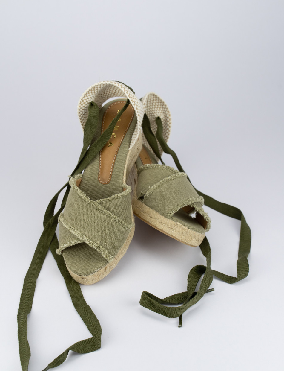 Espadrilla zeppa 6 cm verde tessuto