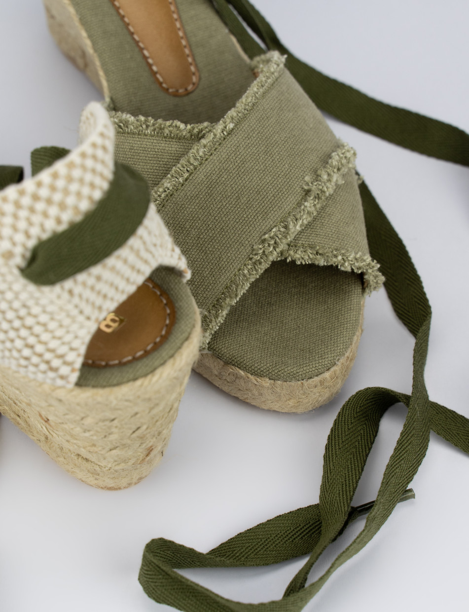 Espadrilla zeppa 6 cm verde tessuto