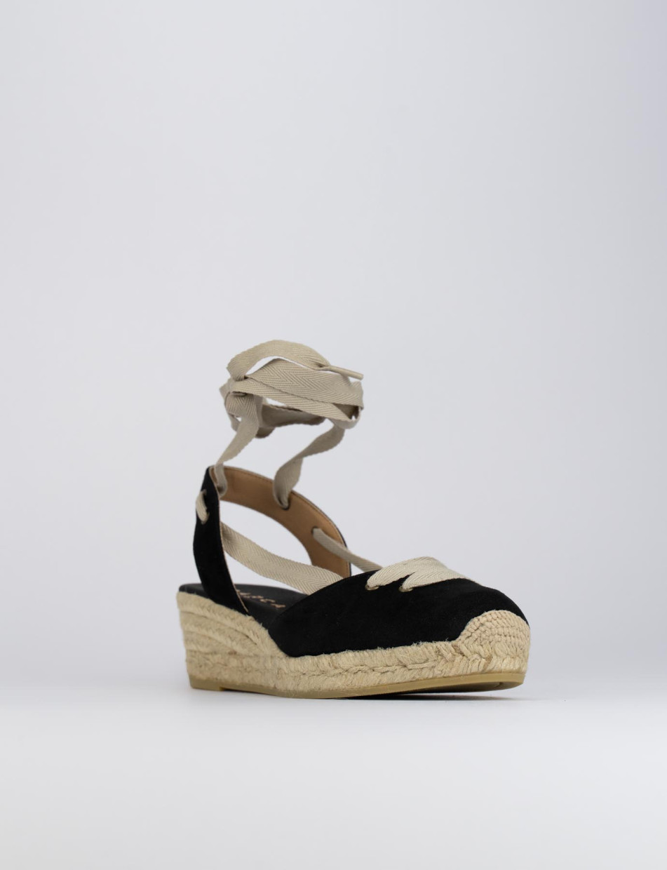 Espadrilla zeppa 3 cm nero camoscio