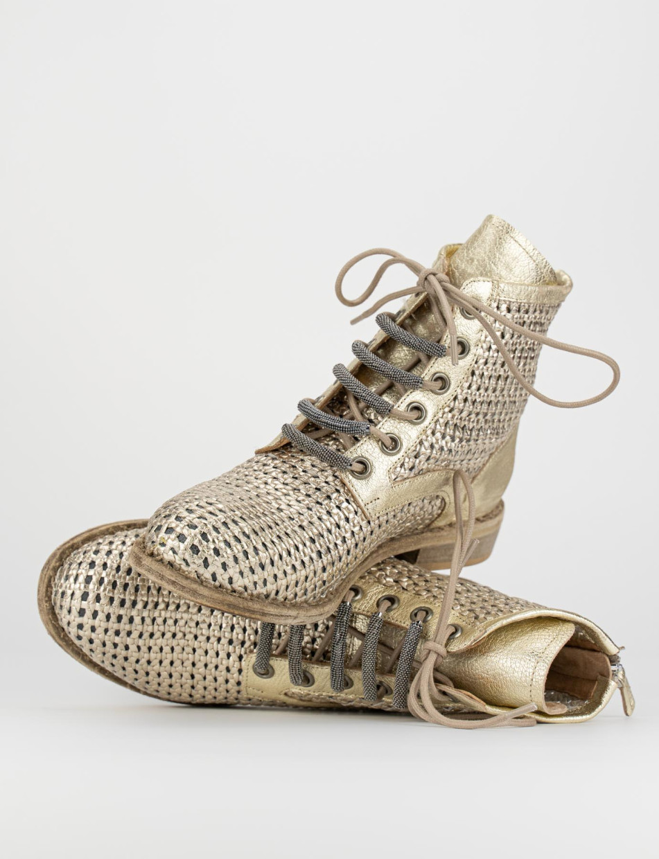 Combat boots heel 1 cm gold leather