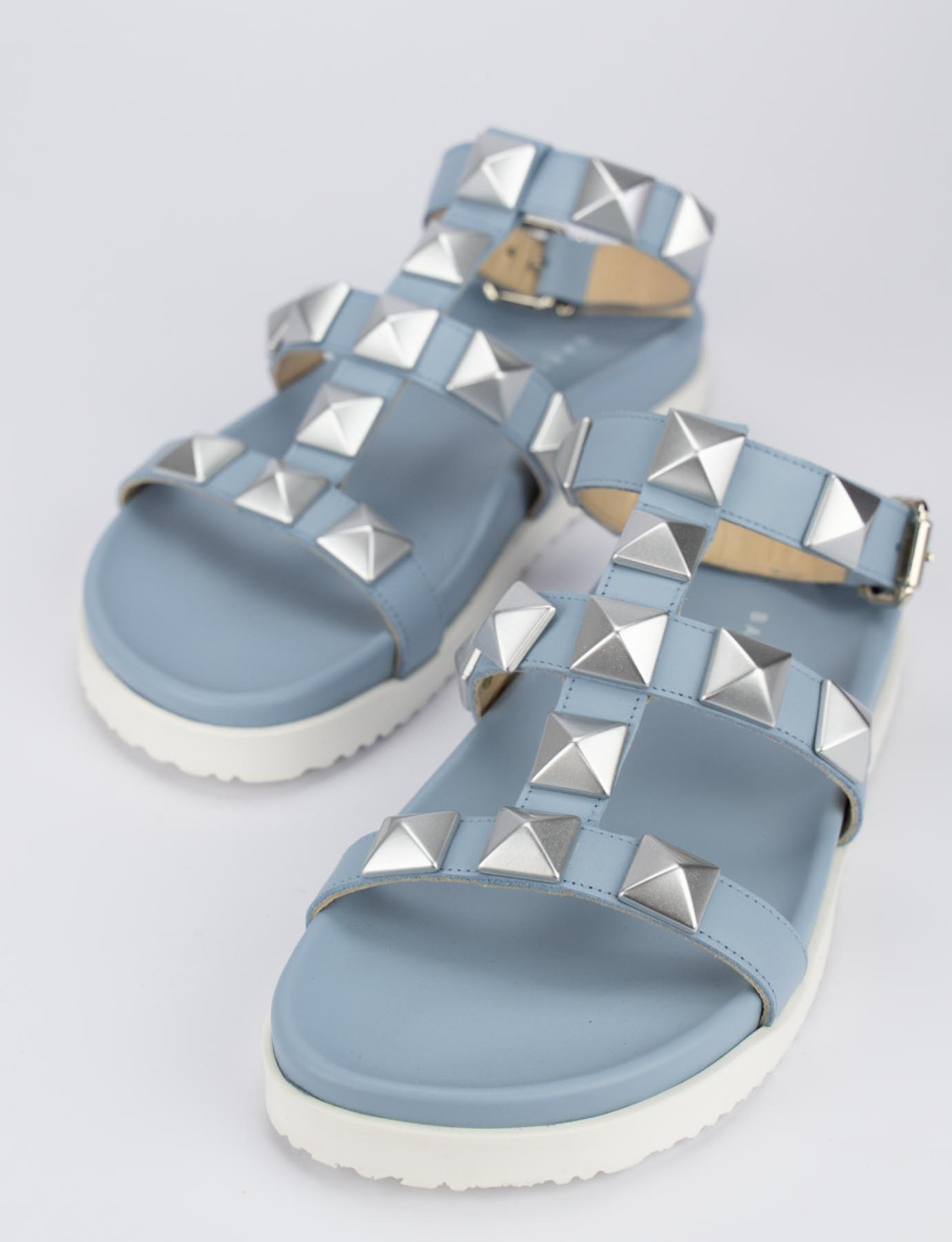 Low heel sandals heel 1 cm light blue leather