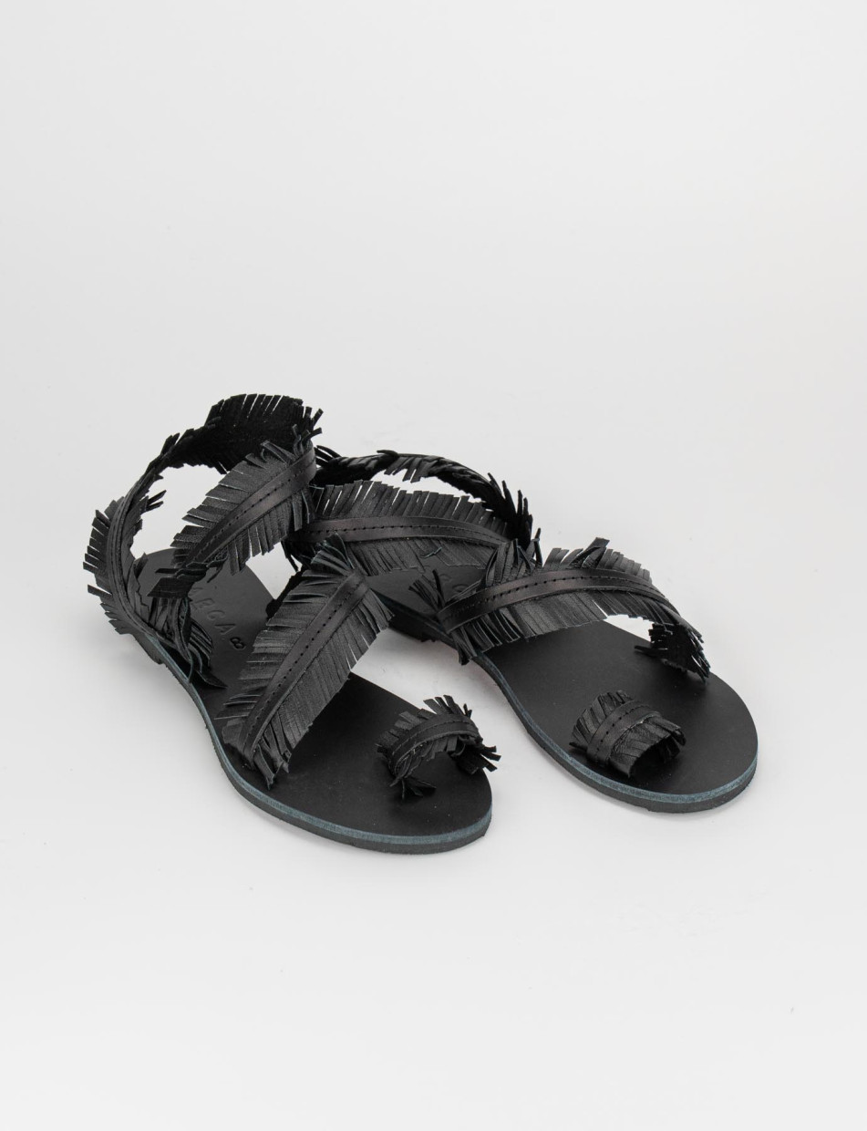 Flip flops heel 1 cm black leather