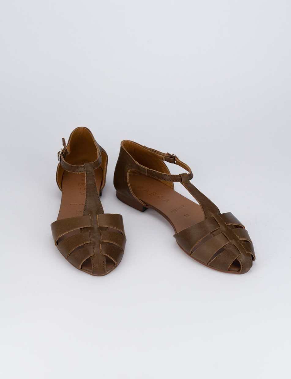 Sandalo tacco 1 cm marrone pelle