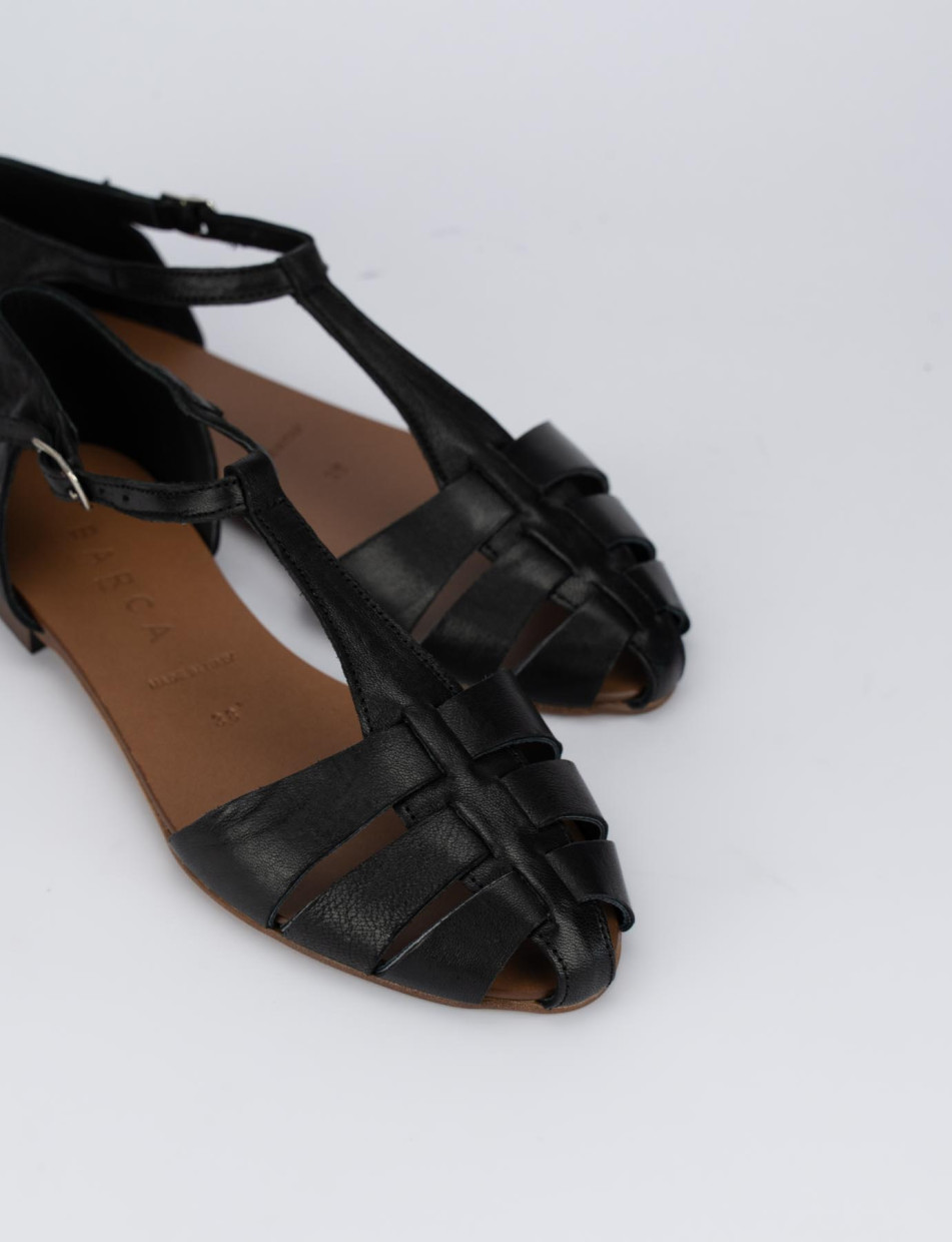 Low heel sandals heel 1 cm black leather