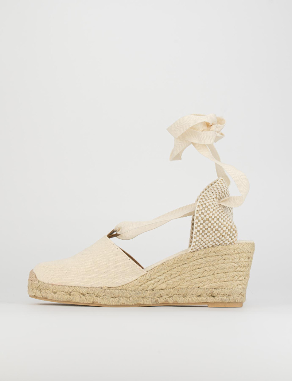 Espadrilla zeppa 5 cm beige tessuto