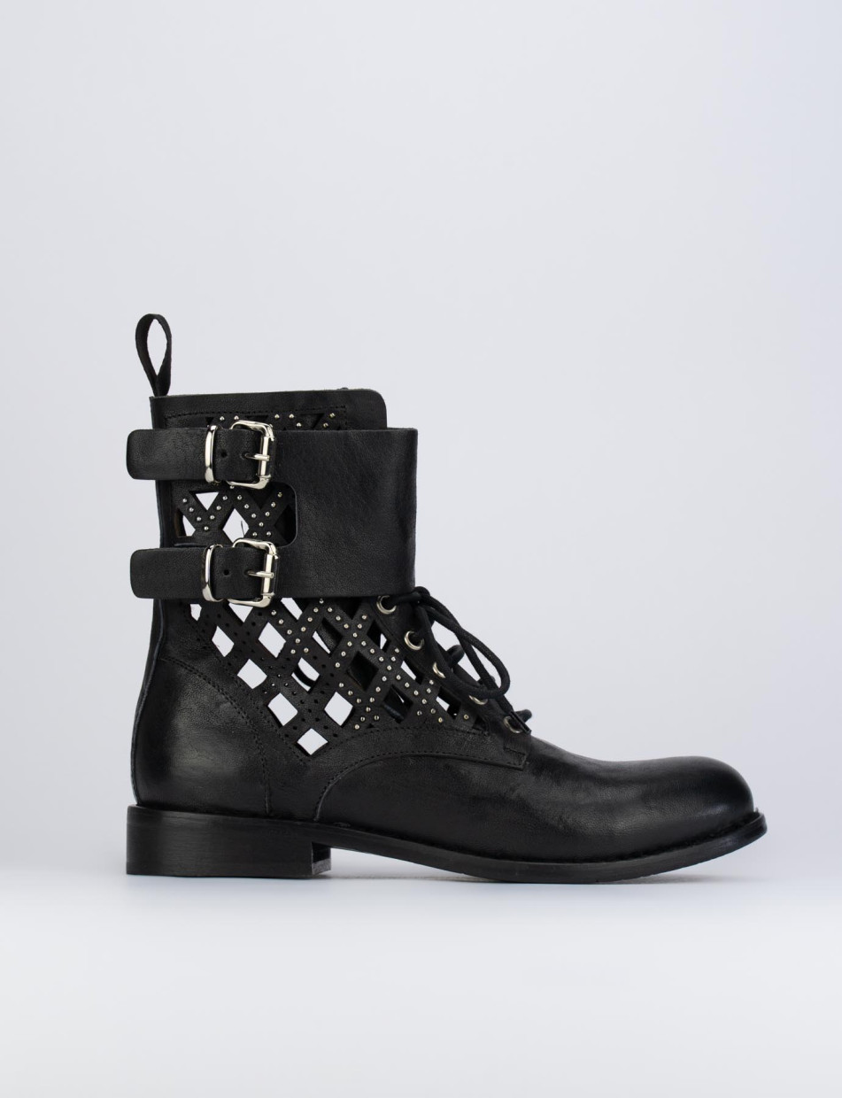 Combat boots heel 1 cm black leather